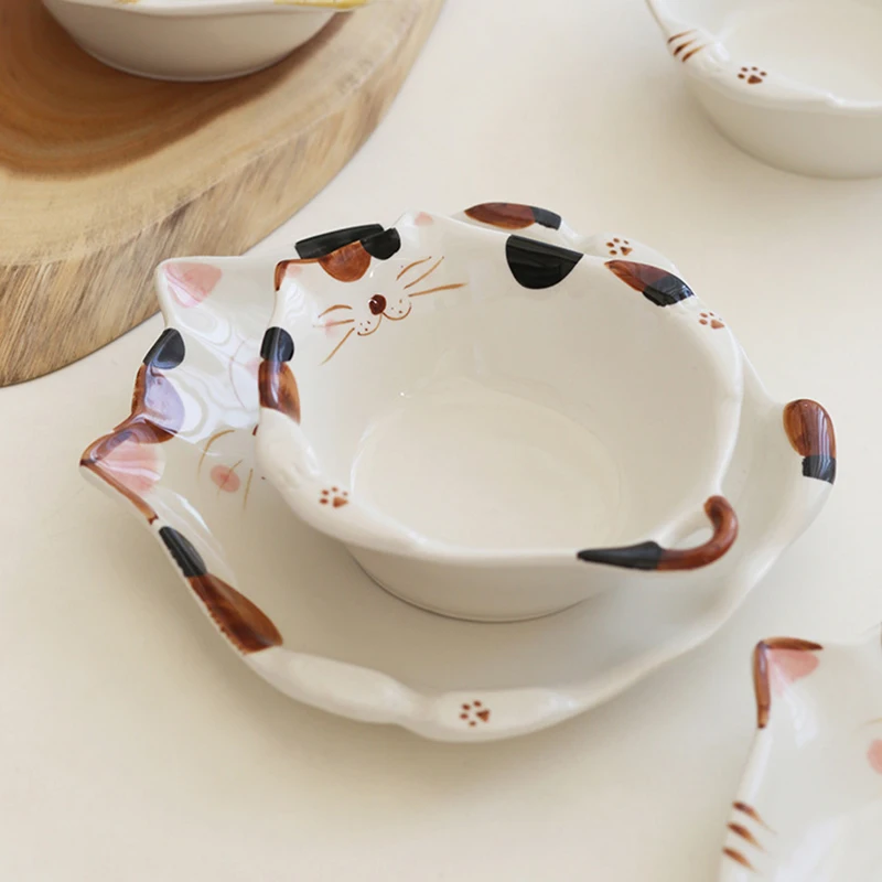 Home Cooking For Cats - Mangkuk Keramik Motif Kucing Kartun, Piring