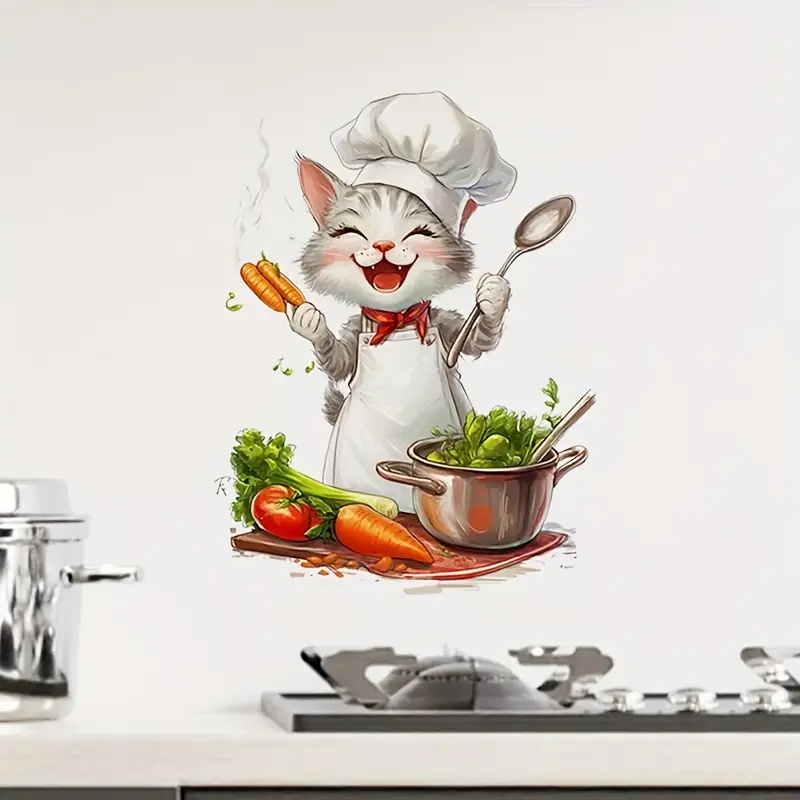 Home Cooking For Cats - Stiker Memasak Kucing Kartun, Dinding Seni