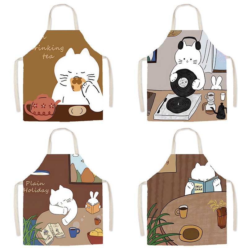 Home Cooking For Cats - Celemek Cetak Kucing Putih Lucu, Nyaman
