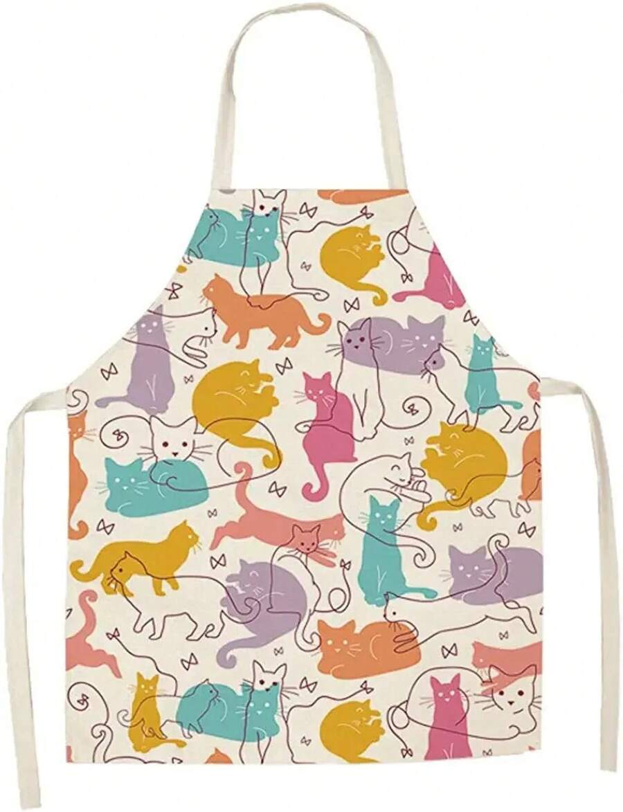 Home Cooking For Cats - Celemek Dapur Pola Kucing Warna-warni Lucu