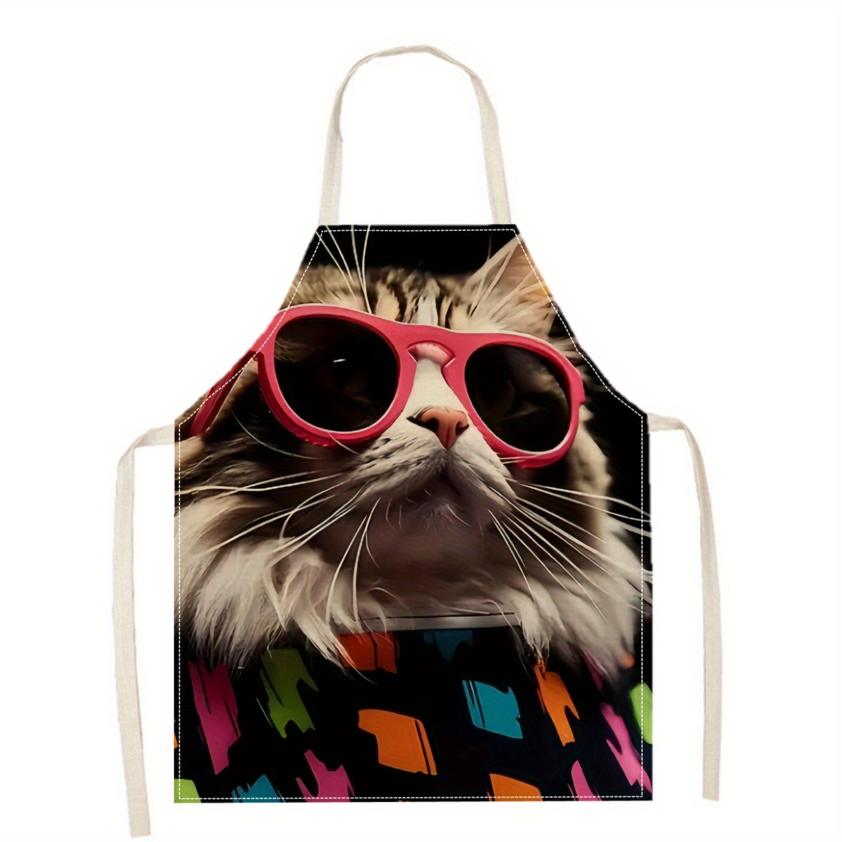 Home Cooking For Cats - Celemek Linen Motif Kacamata Hitam Kucing