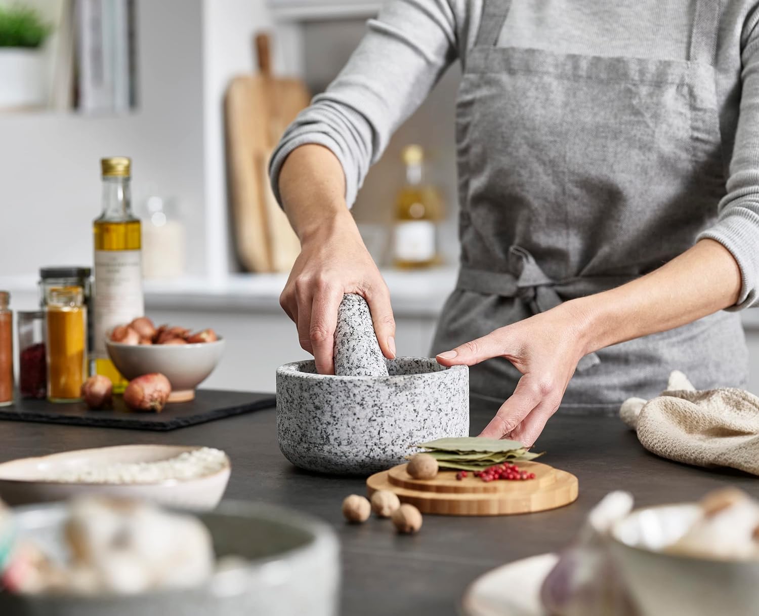 Penutup bambu untuk penggiling - Mortar Pestle Granite ulasan dan harga