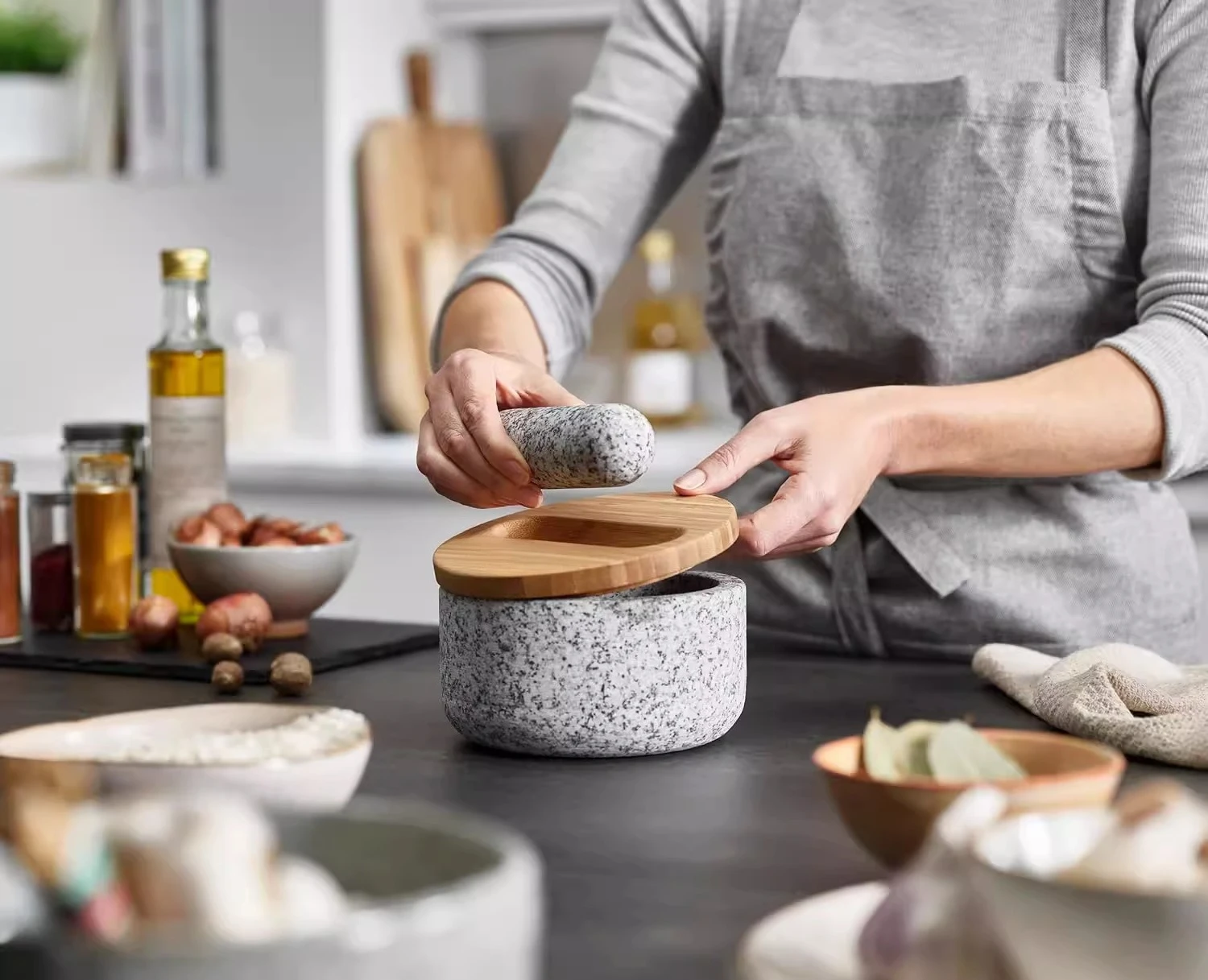 Penutup bambu untuk penggiling - Mortar Pestle Granite ulasan dan harga